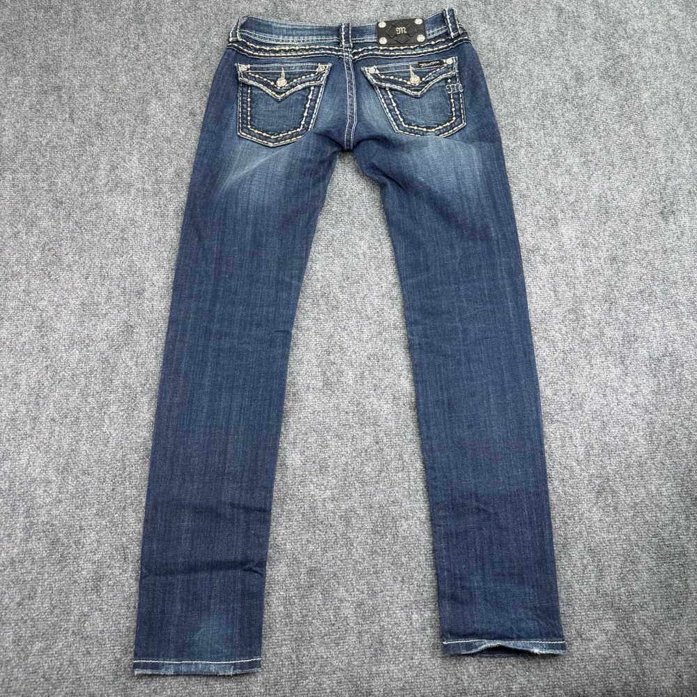 Miss Me Jeans Womens 27 (Fits 30x31) Dark Wash Skinny Buckle Flap Pocket Denim - Picture 14 of 16